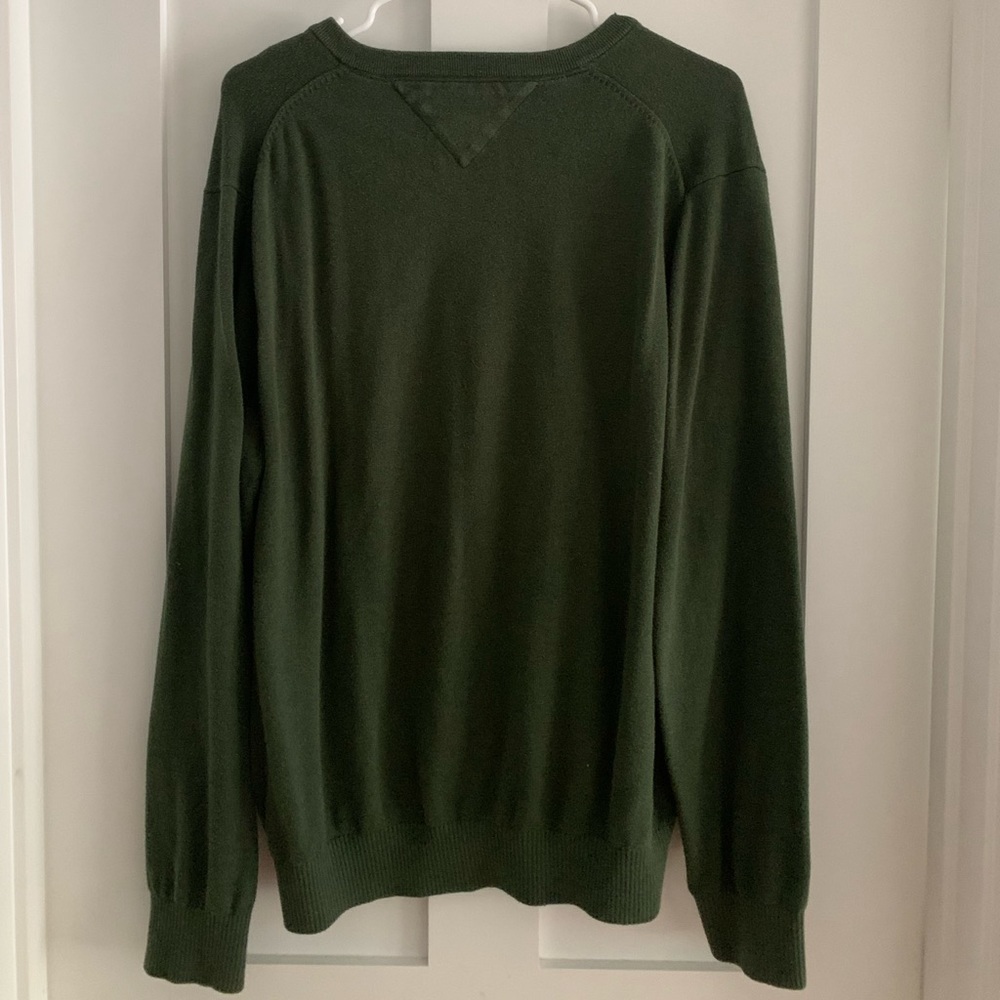 Army Green Tommy Hilfiger Solid V-Neck Sweater - Picture 2 of 3
